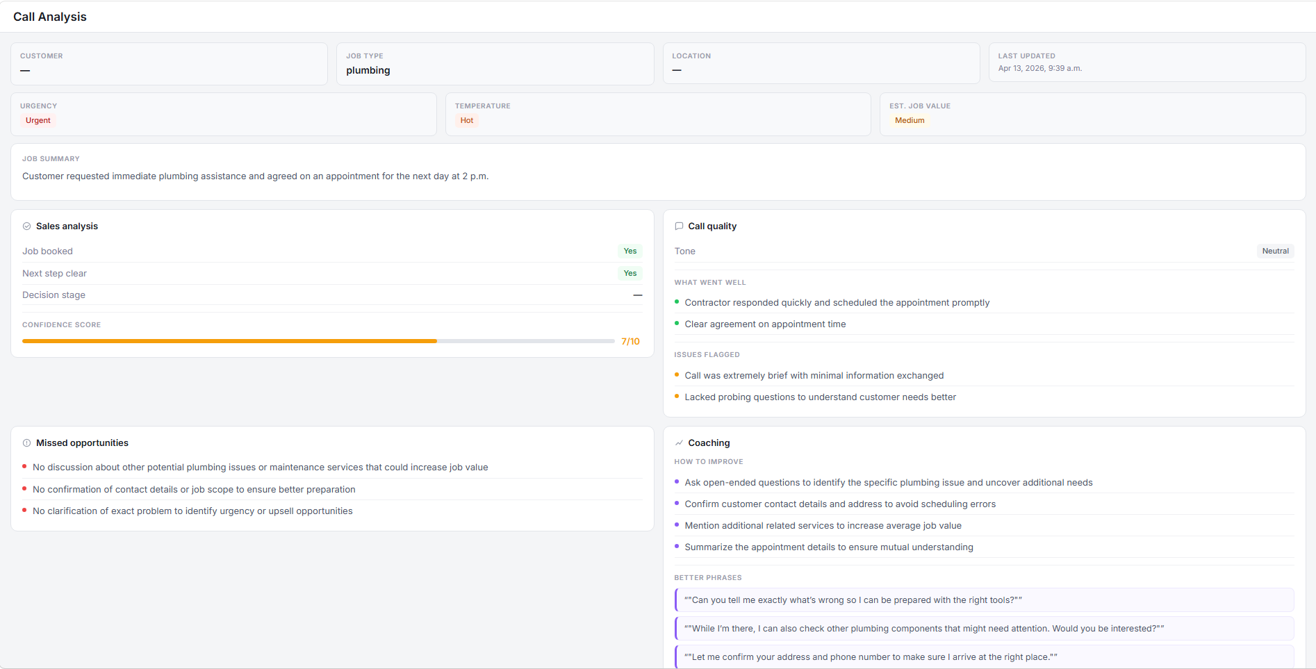 Call Analysis Dashboard